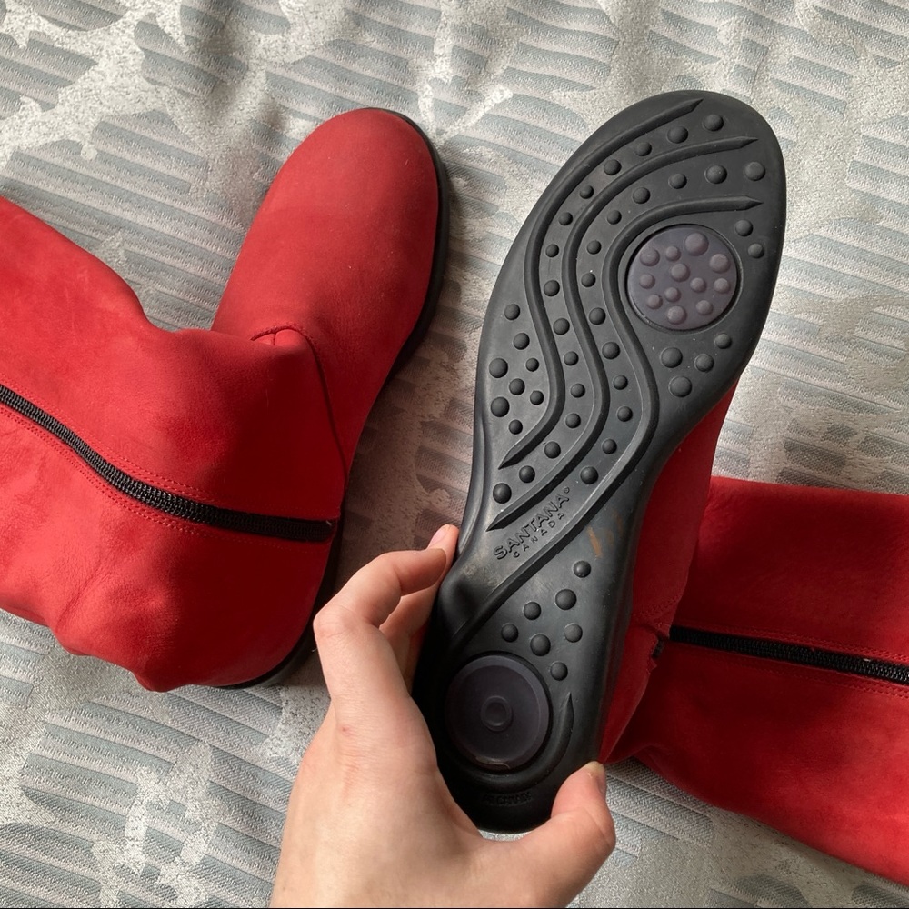VTG 90s does 60s Red Leather Suede Gogo Boots with Bubble Design 🎨 - Picture 3 of 7